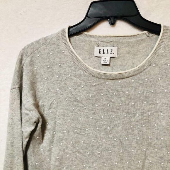 Elle Gray and White Dotted Long Sleeve Sweater Size XZ - Picture 2 of 6